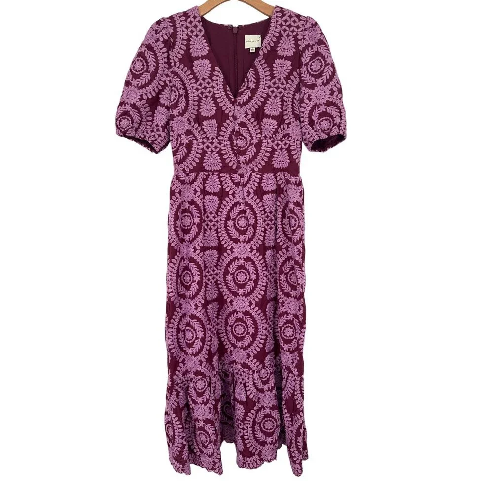 Adelyn Rae Womens Embroidered Midi Dres Burgundy Pink size small new - Picture 2 of 5